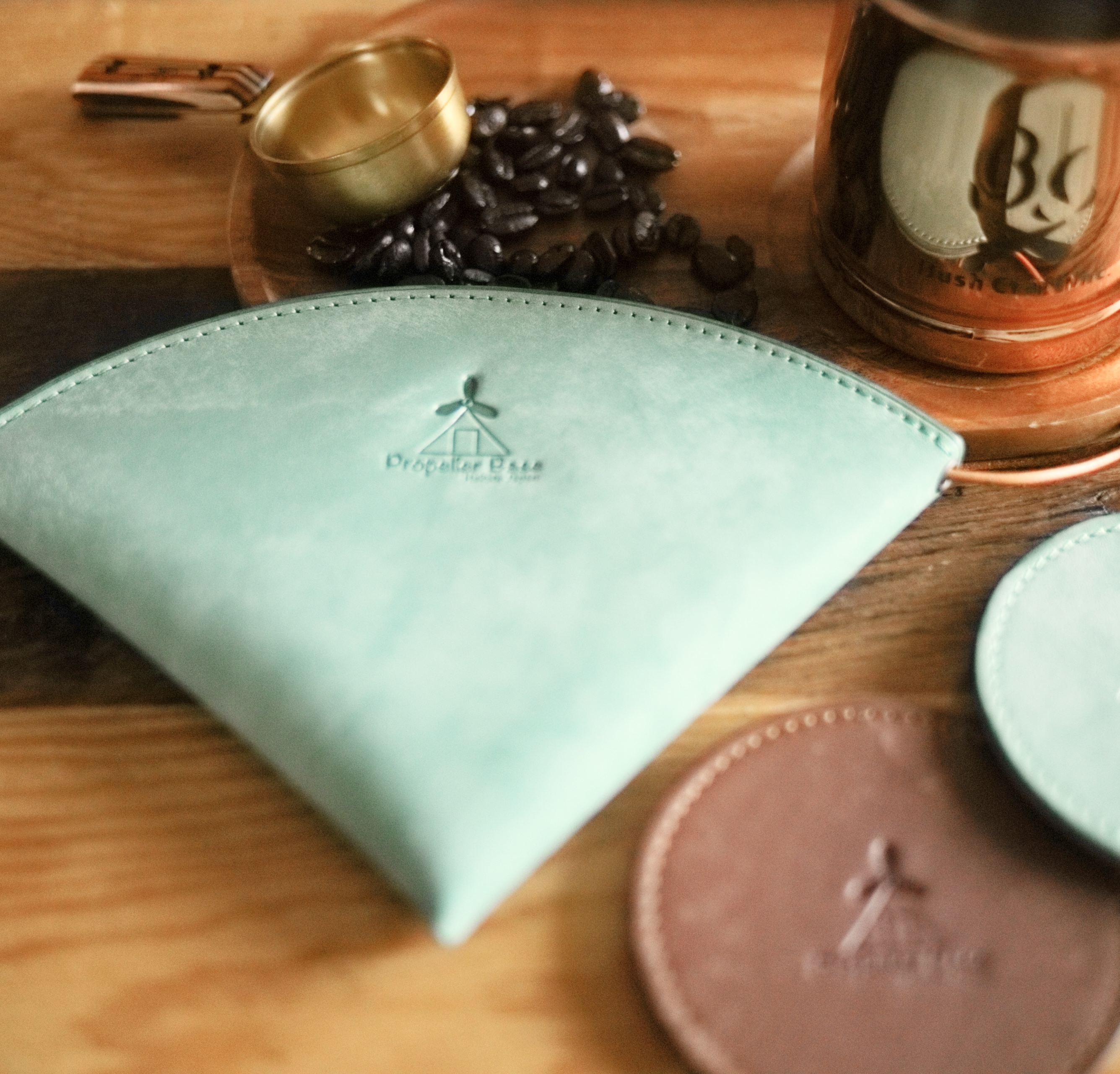 革のカフェセット　 ミントグリーン